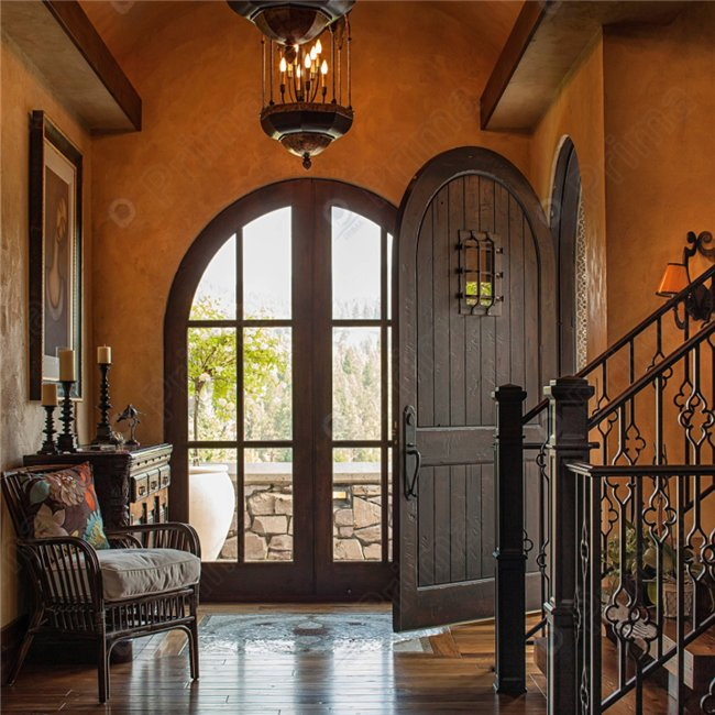 Solid Oak Wood Pivot Door Beautiful Glass Melamine Finish Entrance Exterior Door