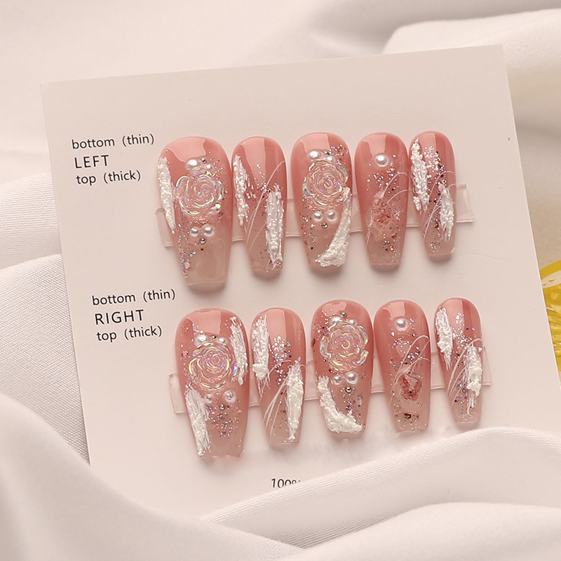 Handmade Luxury Long Coffin Finger Nails Full Cover Artificial Art Press on Acrylic Nails Tips