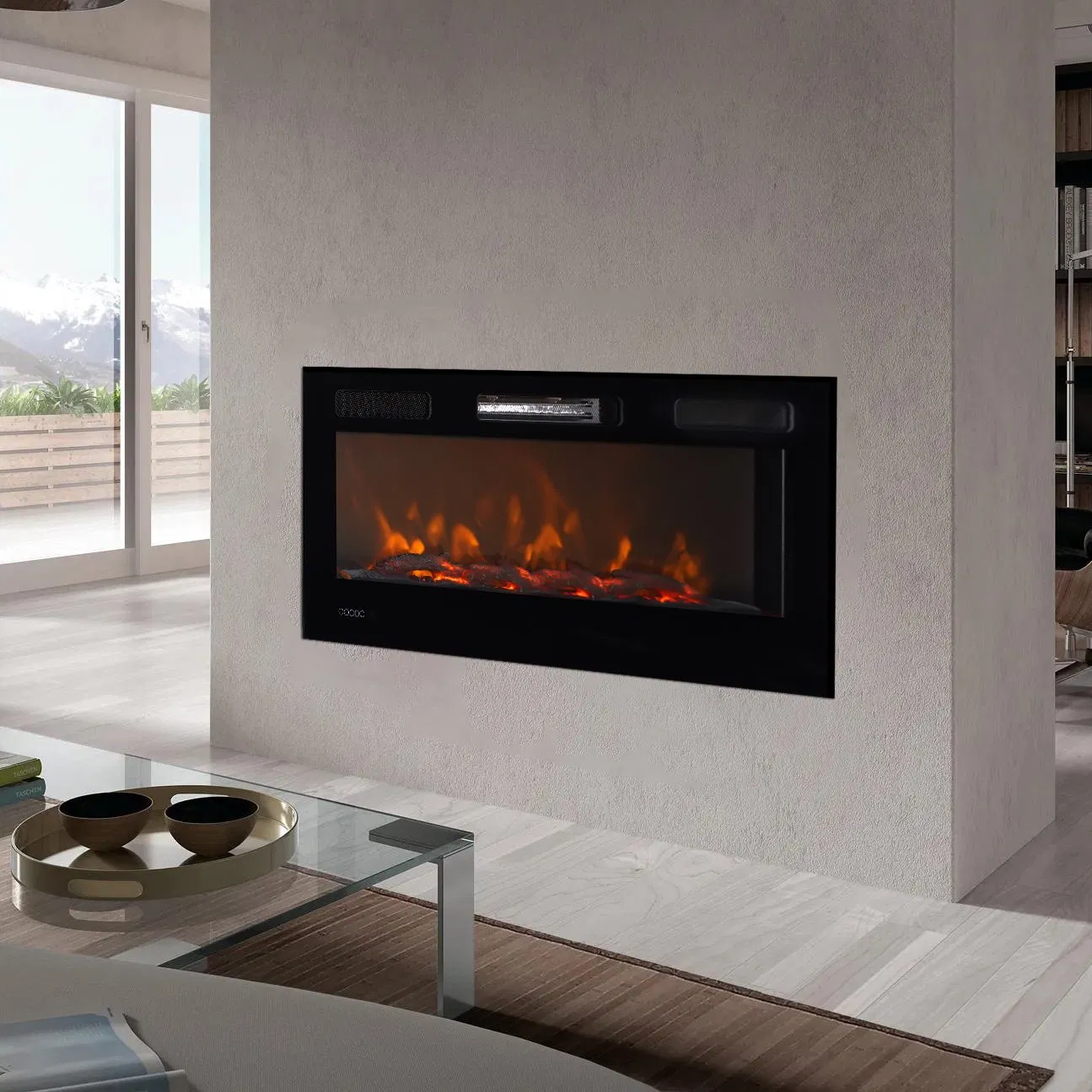 OEM Custom Wall Mounted Embedded Wood Boiler Stove Home Fake LED Electric Fireplace Firepit