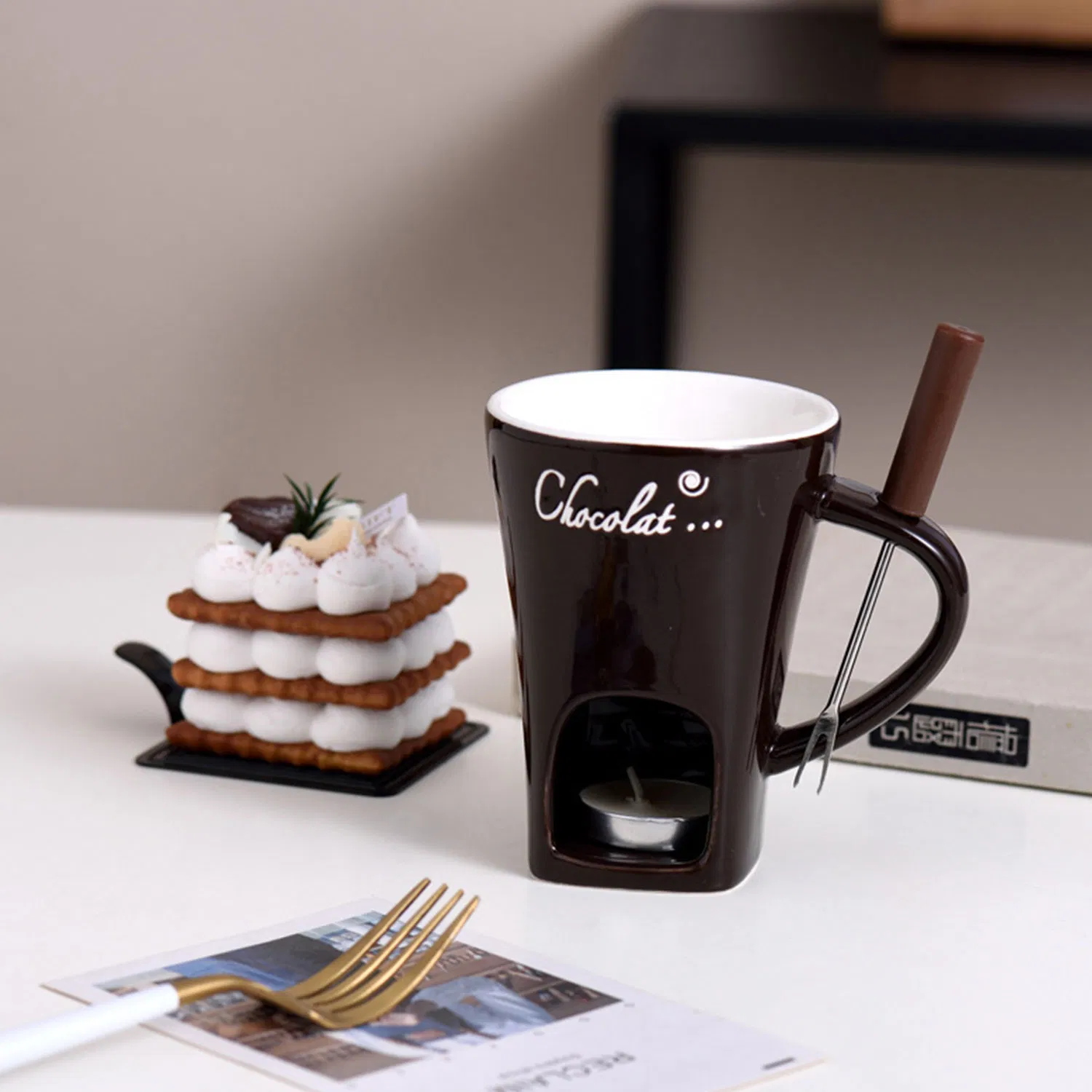 Manufacturer Wholesale Chocolate Fondue Mug Ceramic Melting Mug Fondue Coffee Cup Melting Fondue Mug for Chocolate Cheese Butter 130 Ml