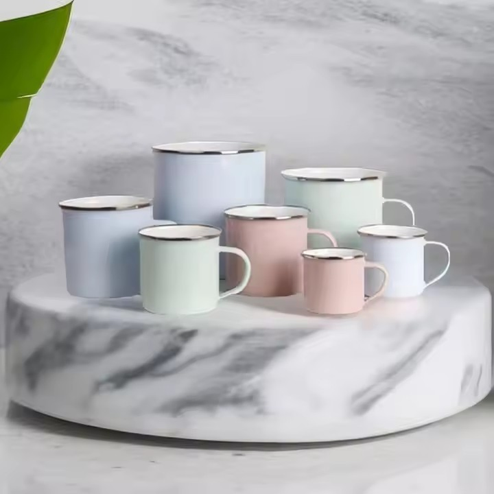 Manufacturer New Design Cup Tin Metal Camping Coffee Enamel Mug