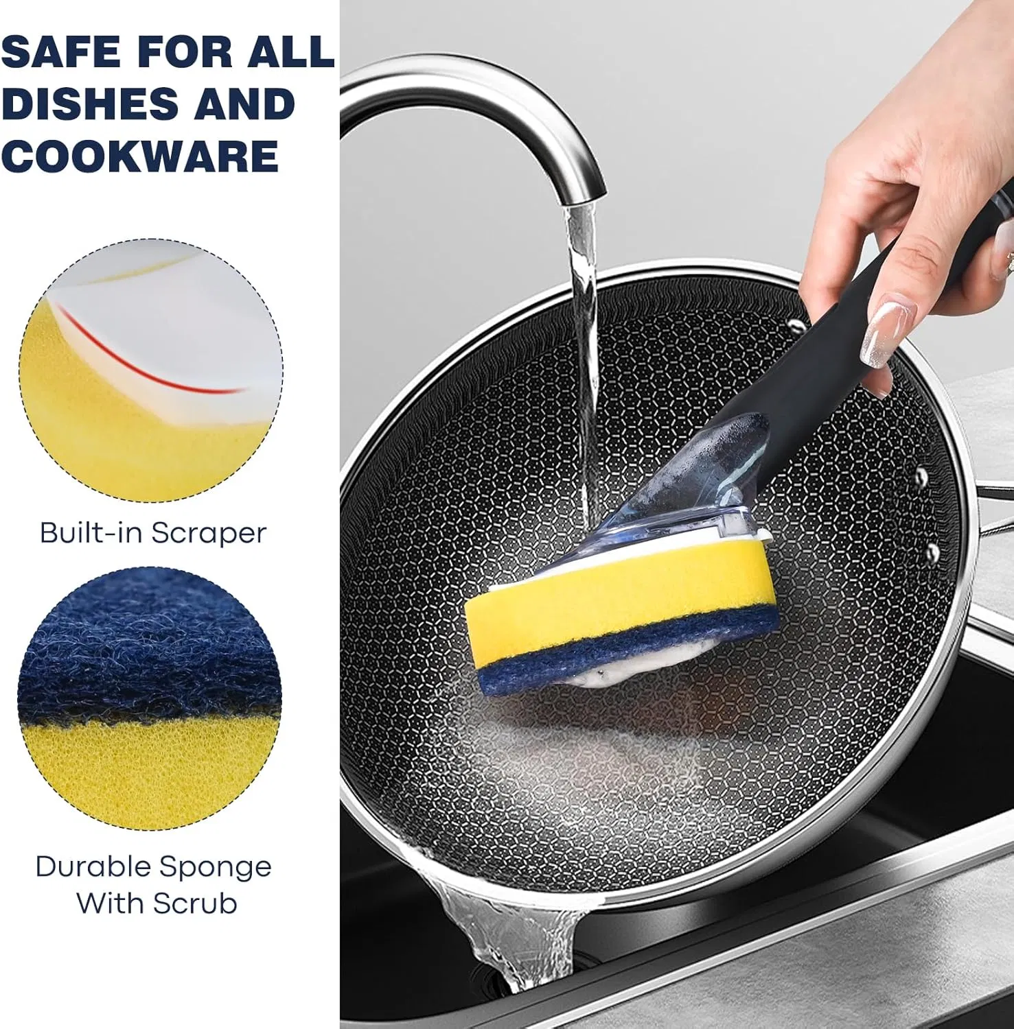 Sponge Brush Refills Dish Brush, 2 Pack Soap Dispenser Dish Refills, Scrub Replacement Head for Scrubber, Sponge Replacement Head Fits Soap Dispensing