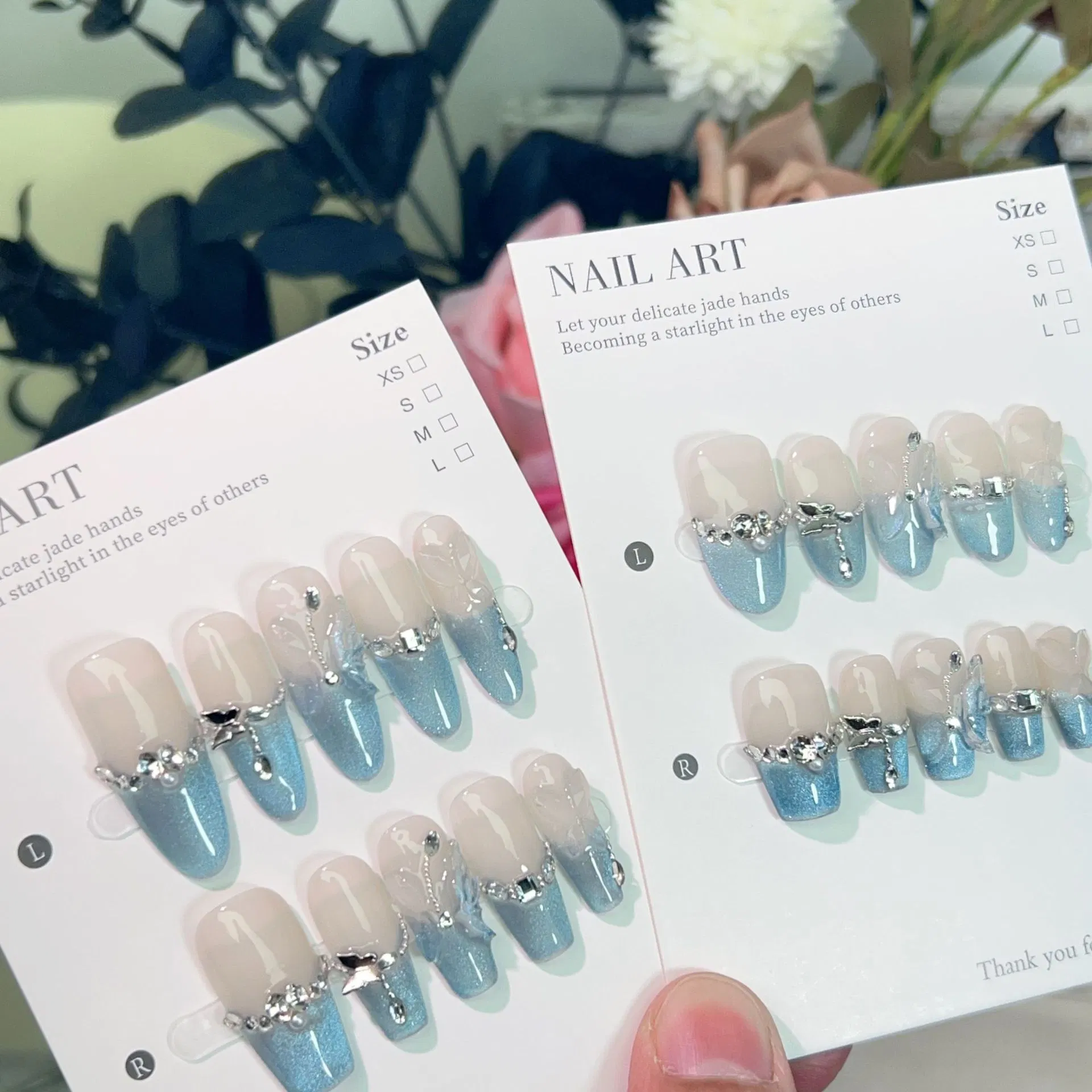 Blue Cat-Eye Gradient Handmade Press-on Nails