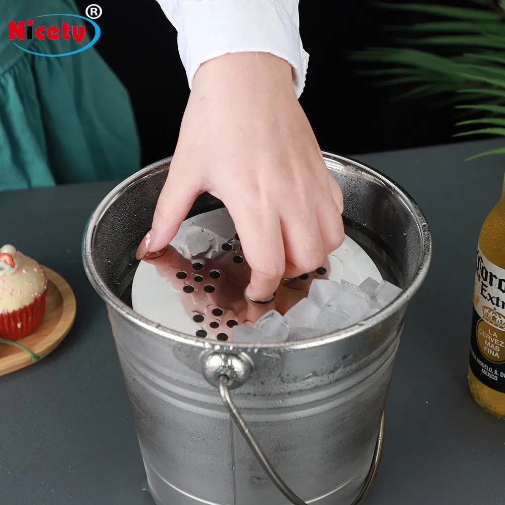 Portable Camping Outdoor Use Ice Cube Bucket Stainless Steel Ice Barrel with Lid Handle