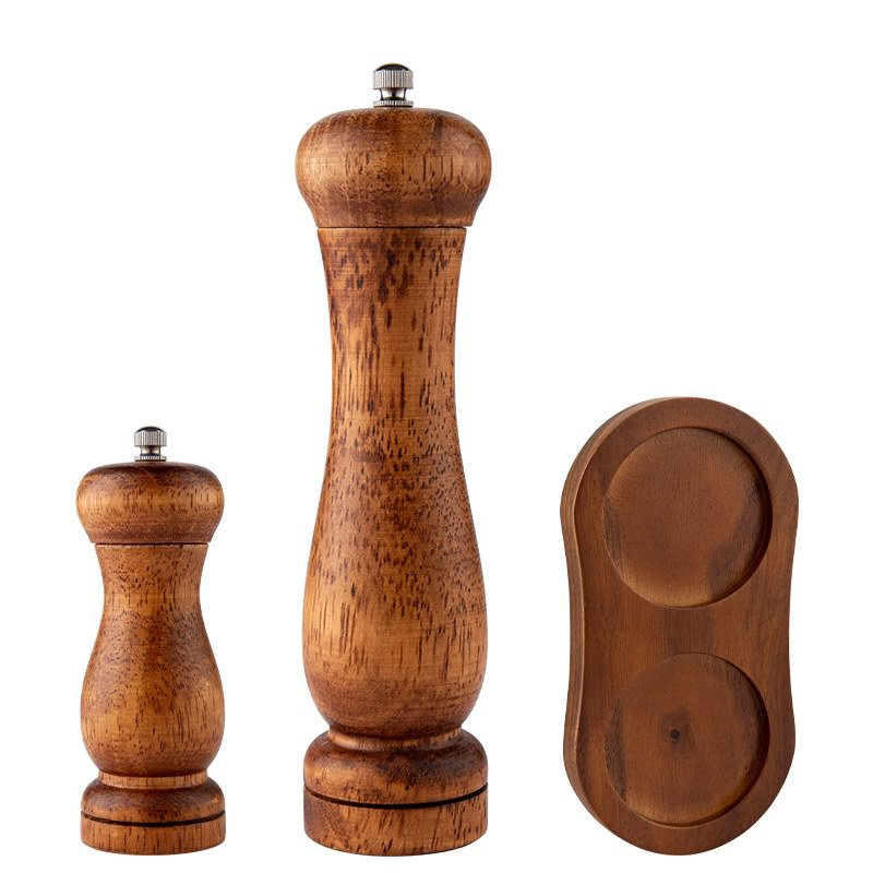 Wooden Salt and Pepper Grinder Set, Acacia Wood Salt and Pepper Grinders Refillable,Pepper Mill with Adjustable Coarseness,Salt and Pepper Grinders Shaker Table