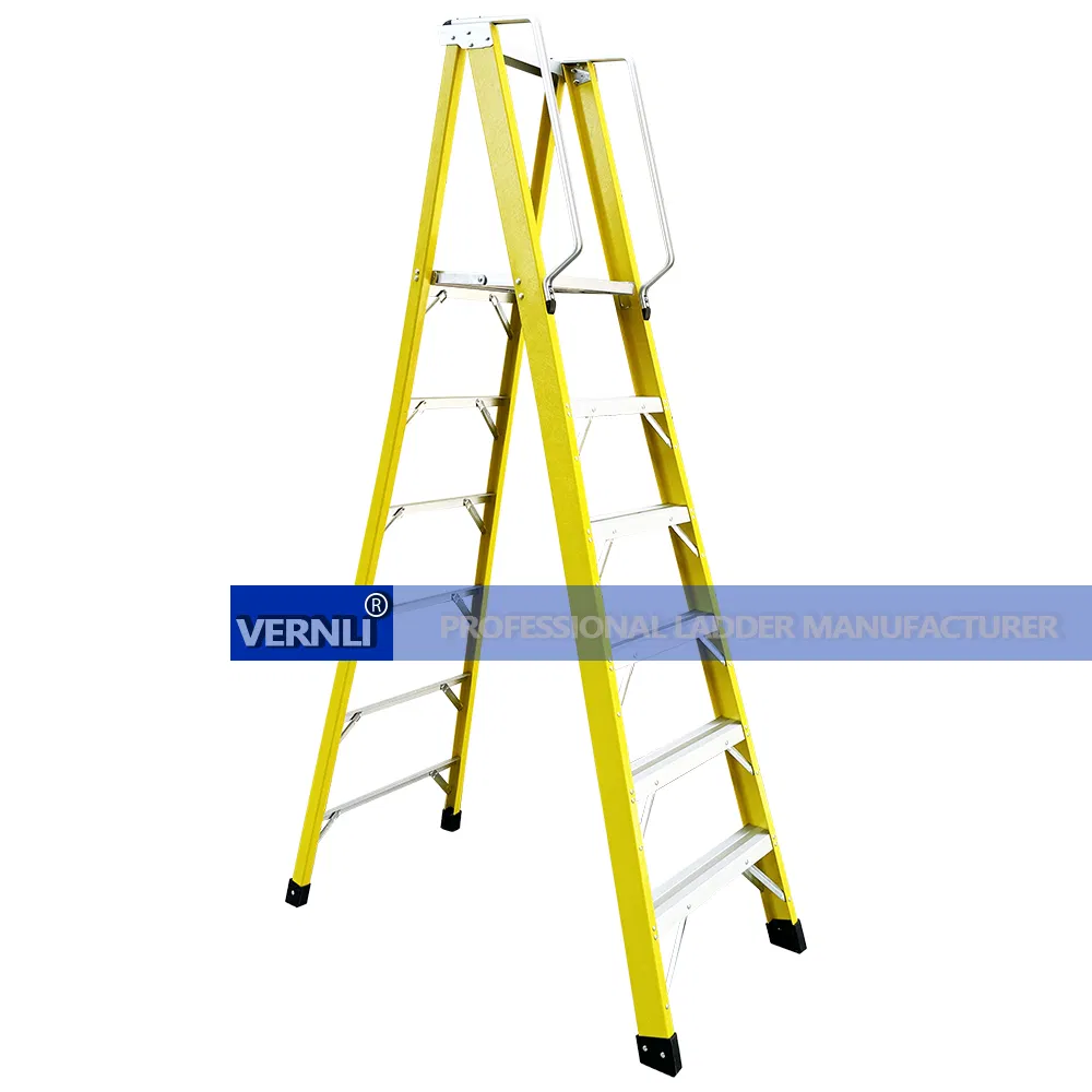 Hot Selling Fiberglass with Handrail Wide Step Safety Platform Ladder