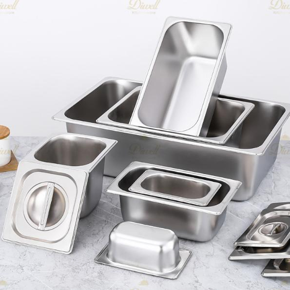 Diwell Focus Quality Catering Equipment Kitchenware Set Supplies Hotel Full Size Stackable Stainless Steel 2.6" Deep Chafer Food Gn Pans for Buffet Display