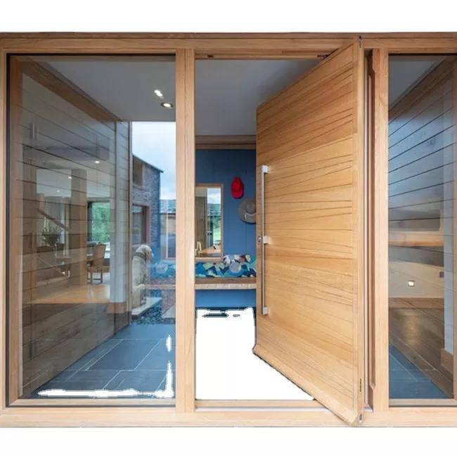 Interior Customizable Entrance Wooden Pivot Door Exterior Solid Core Double Swing Doors for Villa