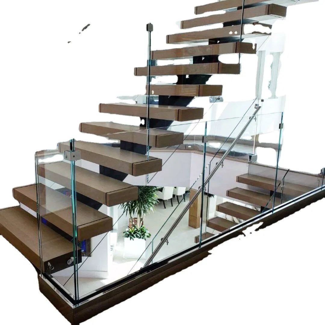 Cbmmart Interior Custom Strong Single Square Frame Stringers Balustardes Glass Wooden Stairs