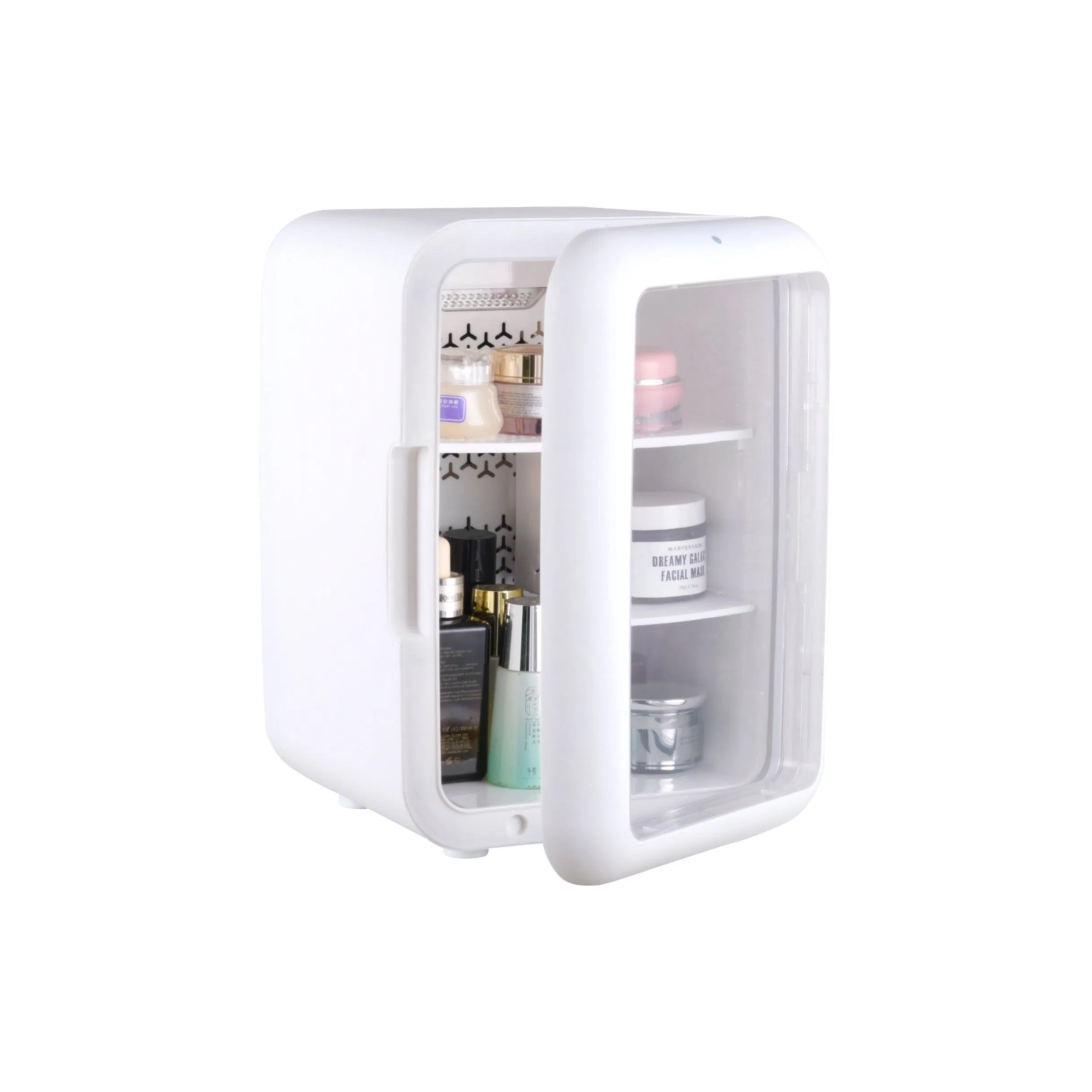 Air Cooling Frost Free 9L Transparent Door Mini Fridge for Cosmetics and Food