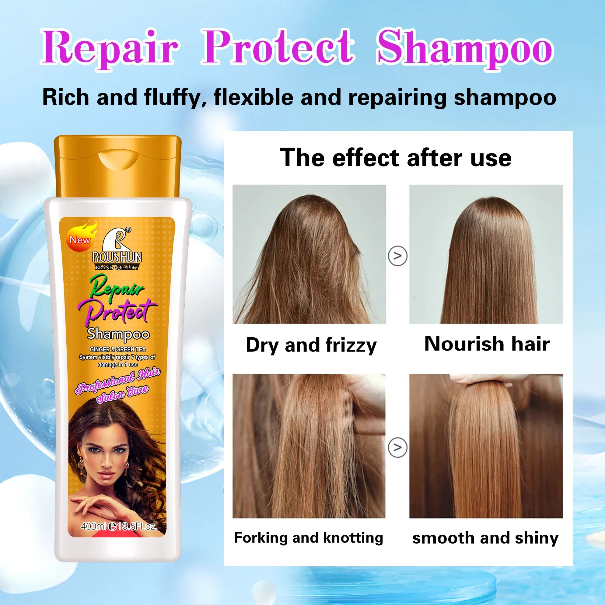 Roushun Repair & Protect 2-in-1 Shampoo & Conditioner Set with Ginger & Green Tea