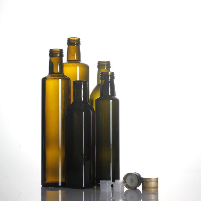 250 Ml 500 Ml 750 Ml 1000 Ml Antique Green Clear Color Round Square Glass Olive Oil Bottles