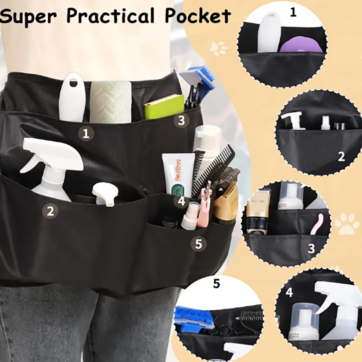 Home Cleaning Apron, Pure Black Polyester Multi-Pocket Multi-Functional Work Apron, Outdoor Work Apron