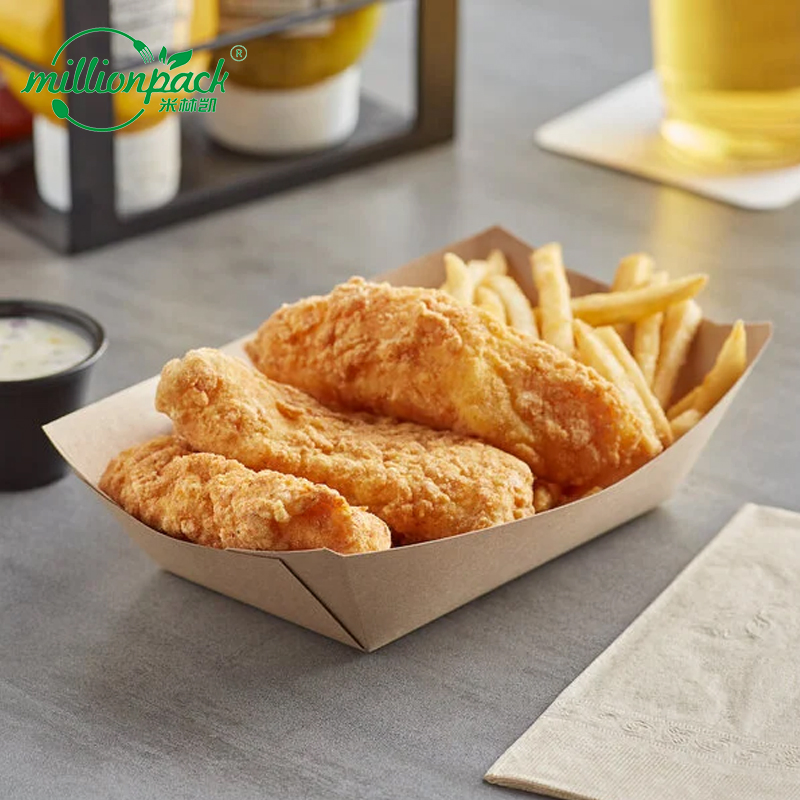 Greaseproof Kraft Paper Food Tray Disposable for Burger Fries and Snacks