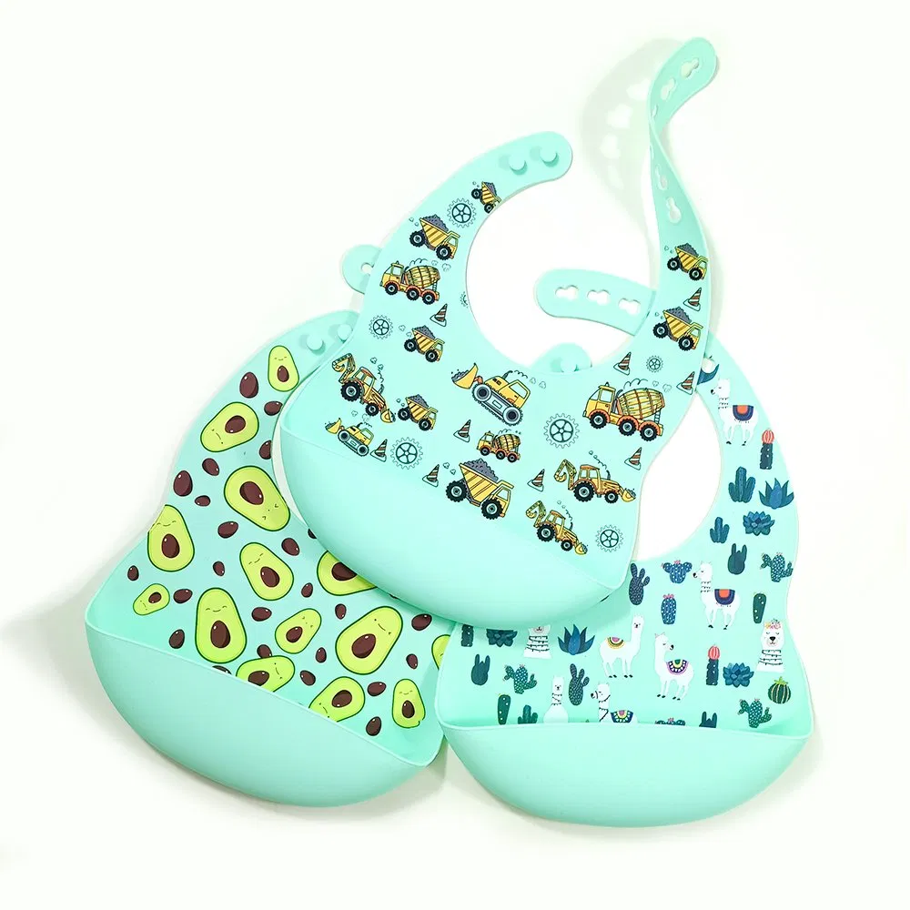 Hot Sale Wholesale Price Black Cartoon Silicone Baby Bibs Custom BPA Free Waterproof Baby Apron Bibs