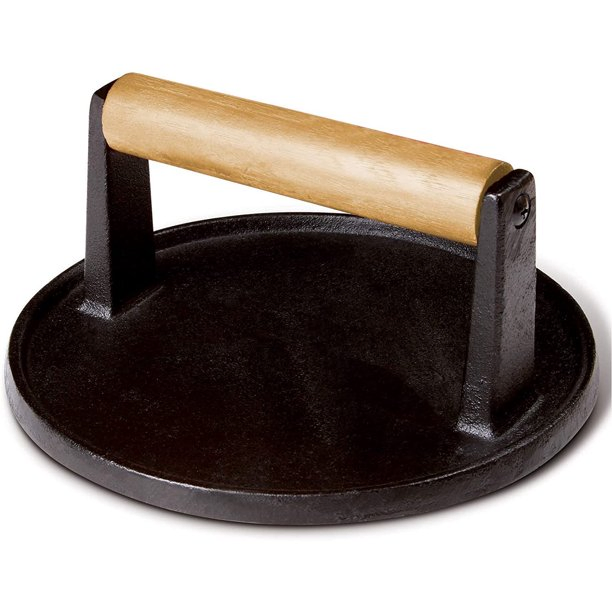 Meat Steak Burger Press Rectangle Heavy Duty Cast Iron Griddle Smash Bacon Press with Wood Handle