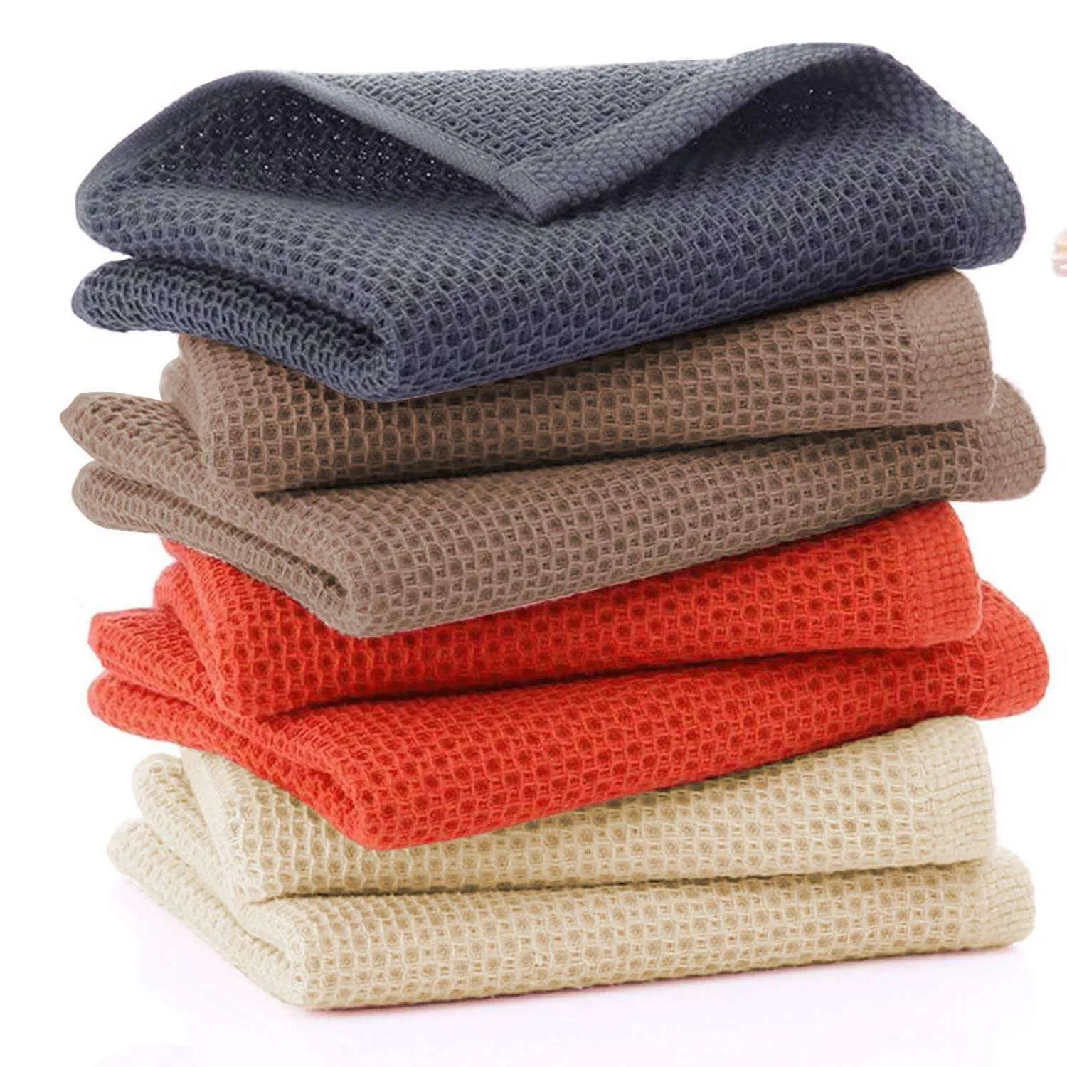 100% Cotton Waffle Weave Kitchen Dish Cloths, Ultra Soft Absorbent Quick Drying Dish Towels, 12X12 Inches