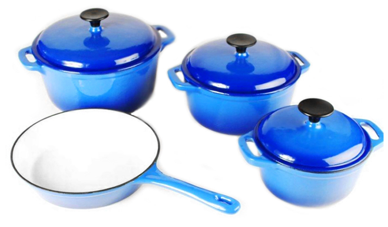 5PCS Teal Color Cast Iron Cooker Enamel Nonstick Cookware Set