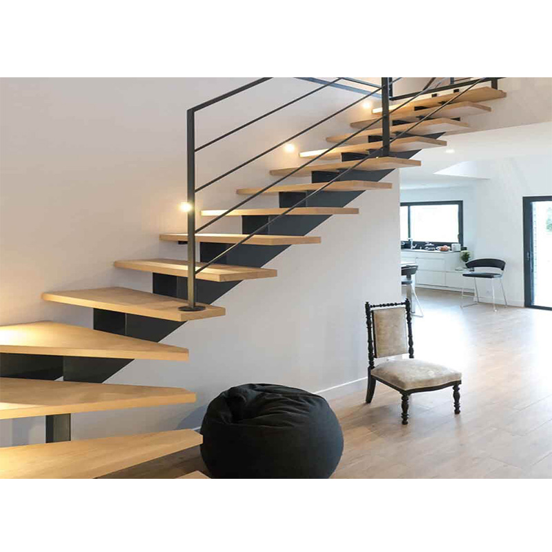 Indoor Residential Custom Wood Tread Stairs Straight Staircase