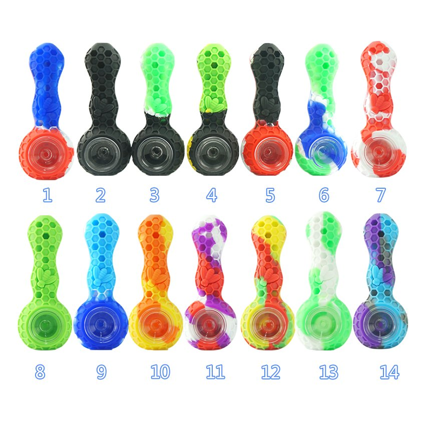 Colorful Newest Portable Tobacco Pipe for Smoking Unbreakable Spoon Hand Pipes with Glass Bowl and Wax Dabber Tool