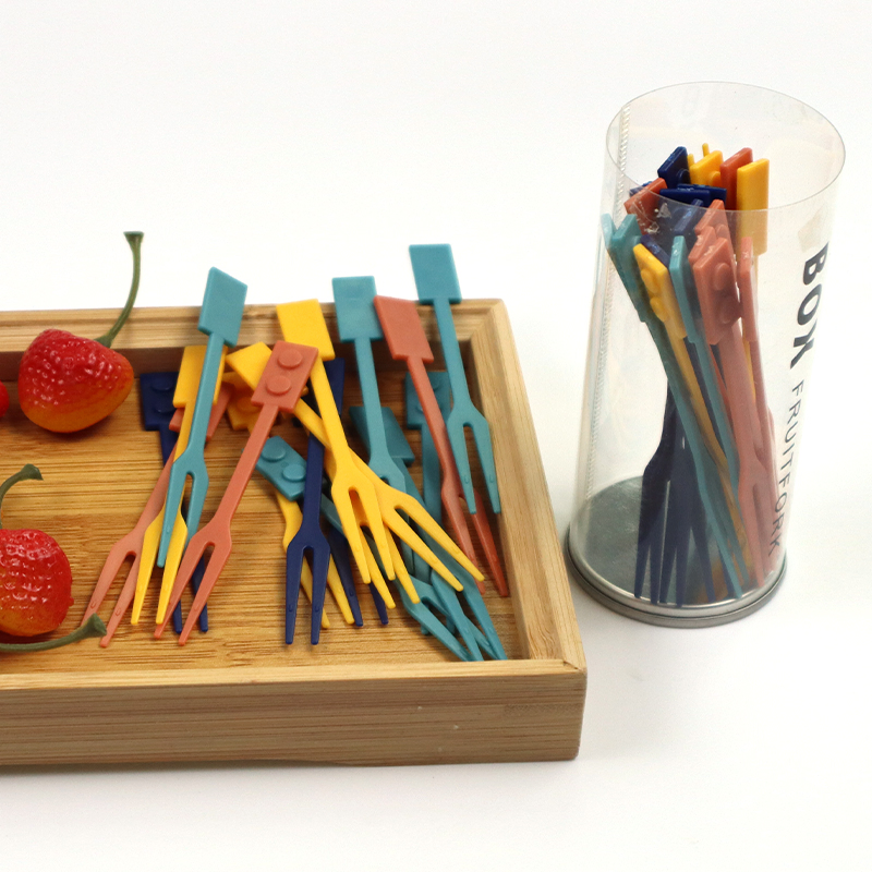 Customizable Colorful Disposable Plastic Tableware 90mm Length PS Plastic Fruit Fork Hot Sale