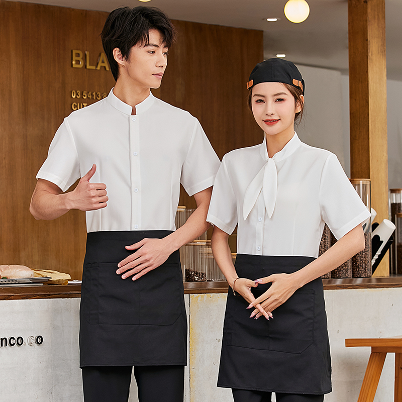 Csjd-027#Solid Color Ribbon Short-Sleeved Waiter Work Clothes Apron