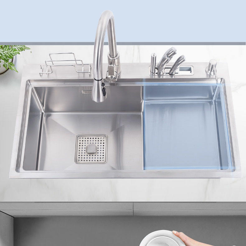 Yide High-End Stainless Steel Single Bowl Sink Stepped Drop-in Top Mount Handmade Style