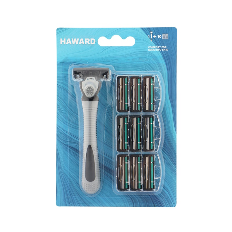 Customized Rubber Handle Razor 3 Blade Shaving Razor Private Label Package Three Blades Razor