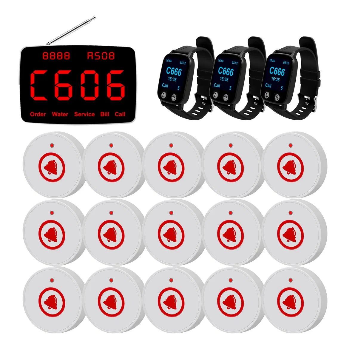 Catel Wireless Calling System Receiver & Waterproof Call Button for Restaurant