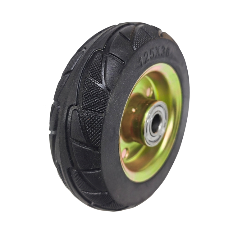 5-Inch Medium-Duty Rubber Wheels with a Non-Slip Textured Surface, Suitable for Tool Carts and Handcarts.