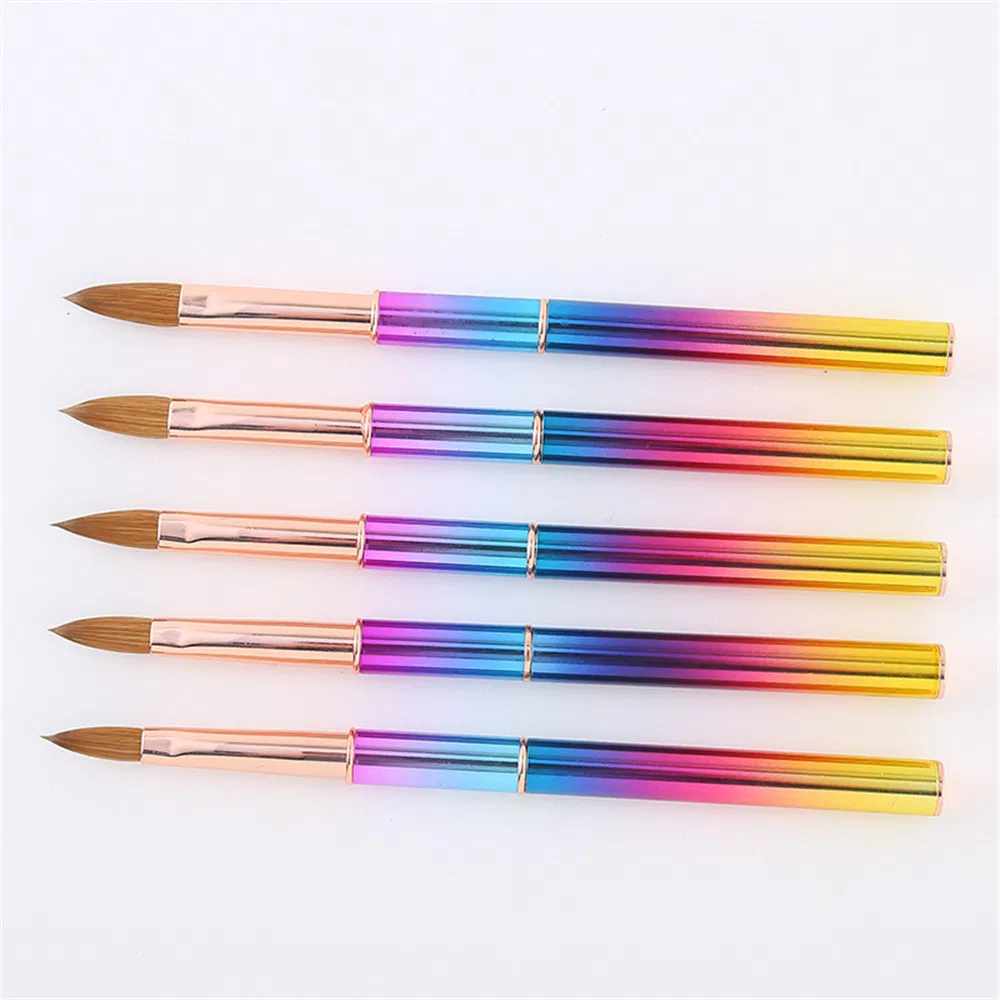 Wholesale Gradient Color Aluminum Handle Nail Pen Customized Logo Professional Nail Brush Nail Tools 100% Kolinsky Acrylic Brush