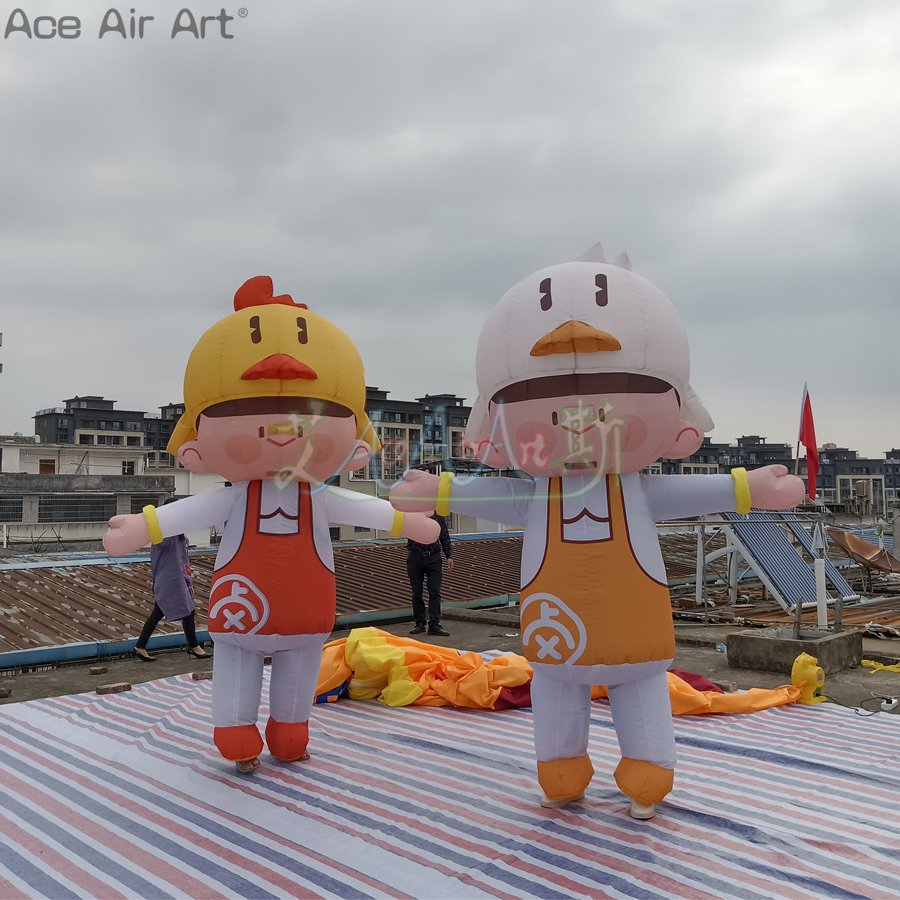 2.4m H Advertising Inflatable Chicken Cartoon Dress and Duck Walking Costume for Promotion or Decoration