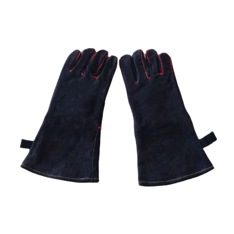 Durable 16-Inch Cowhide Leather Gloves for Safe BBQ and Fireplace Use
