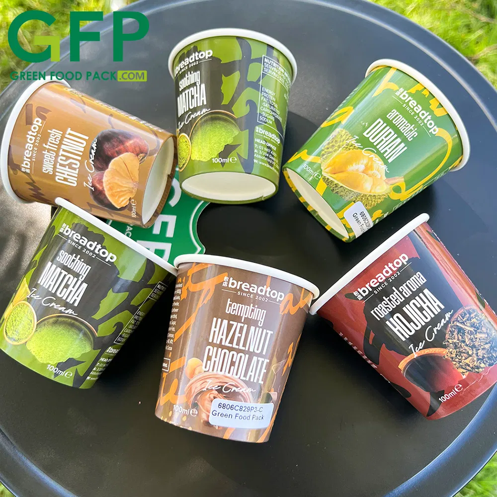 Bio Cardboard Eco-Friendly Food Safe Grade Paper Directly Sell Custom Print Ice Cream Paper Cup with Lid