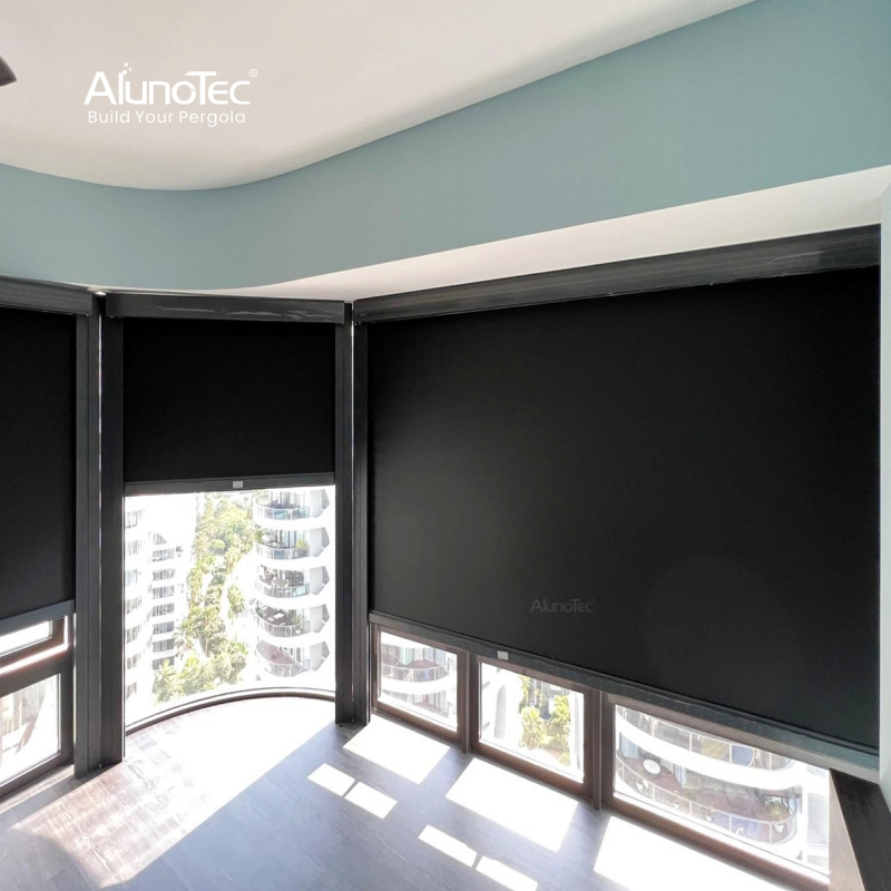 AlunoTec Factory Price DIY Customized Durable Outdoor Roller Blind Semi-Blackout Fabric Roller Shades Waterproof Windproof Zip Screen External Blinds Curtain