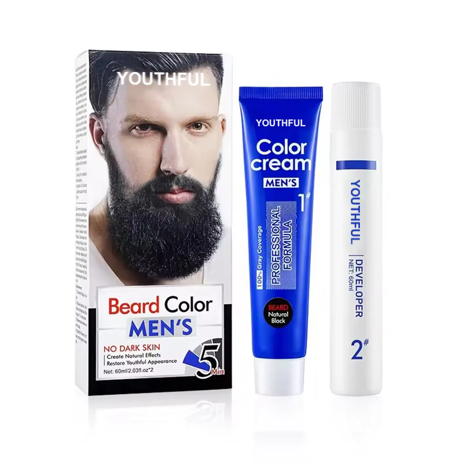 Natural Men Cover Gray Hair Beard Color Cream Black Developer
