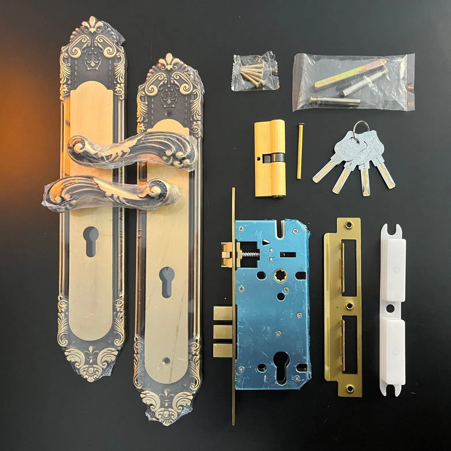 Luxury Door Handle/Handle Pull Solid Copper Carved Antique Gold Electroplated Chinese Style
