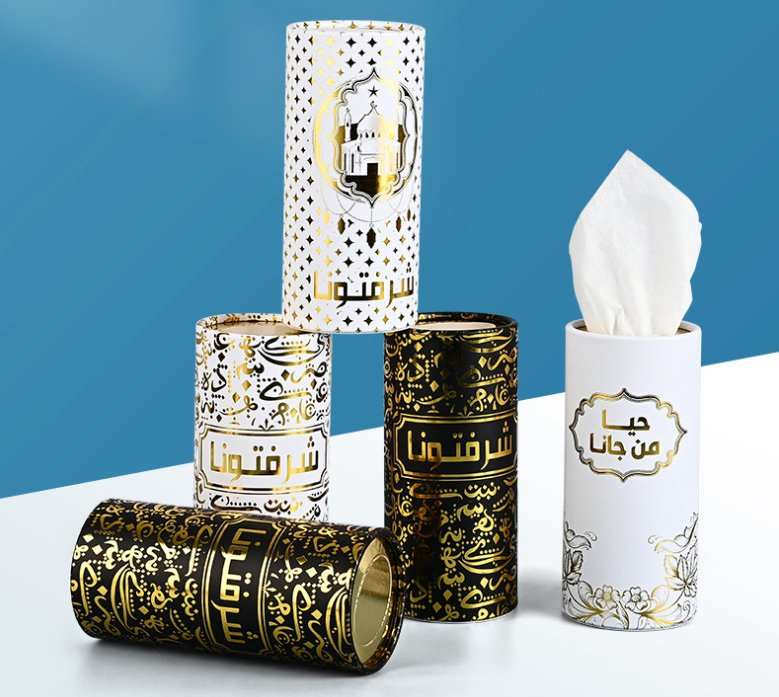 Golden Hot Stamping Customized Creative Car Box Paper Drawout Tube Round Supplies Manufacturer Cylinder Convenient Tissue