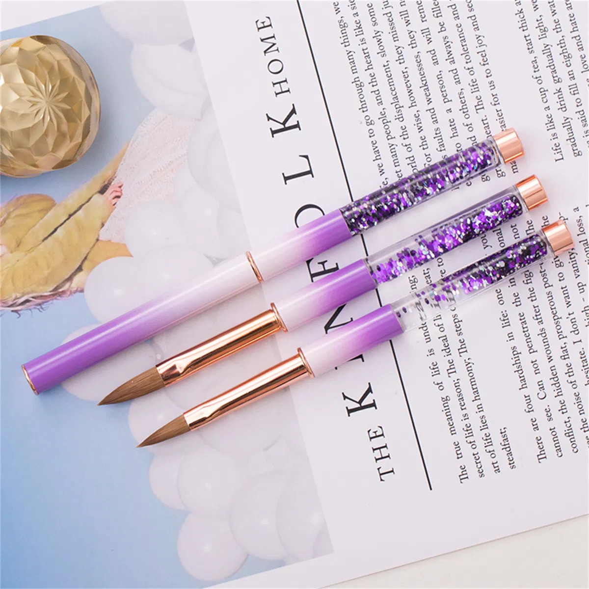 Hot Sale Nail Brush Pen Purple Liquid Quicksand Handle Painting Brushes Kolinsky Acrylic Nair Brush Acrylic