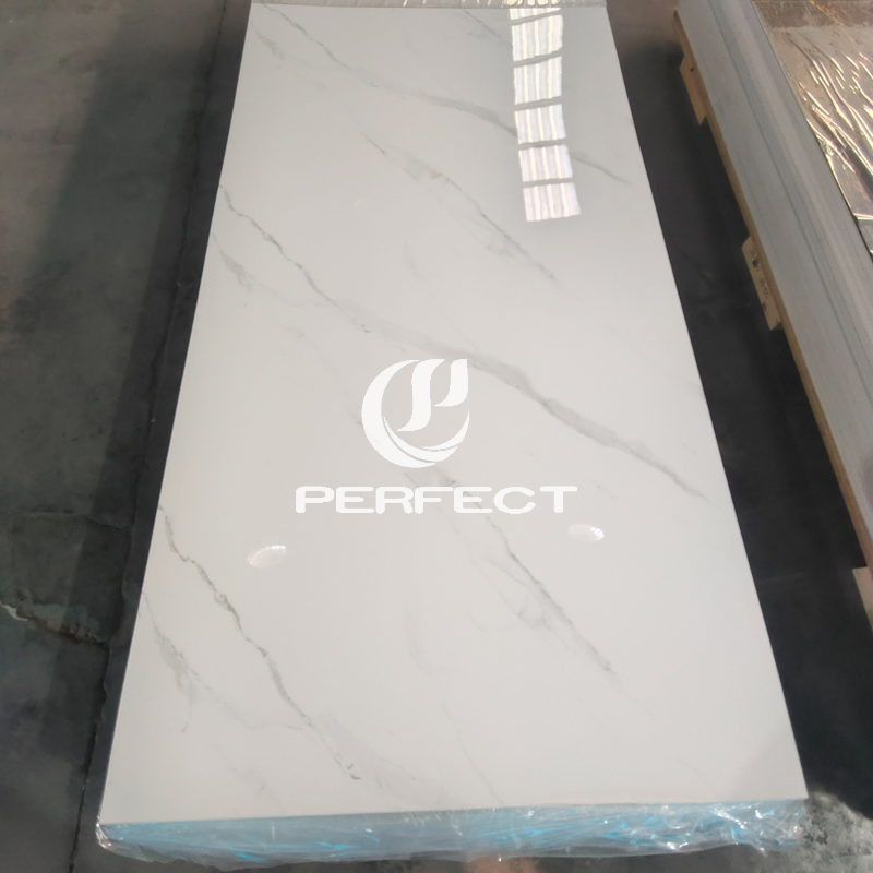 White High-Quality 1220*2440 mm Waterproof, Moisture-Proof, Fireproofing, Easy-to-Clean UV/PVC Marble Sheet, Suitable for Bathroom Use.