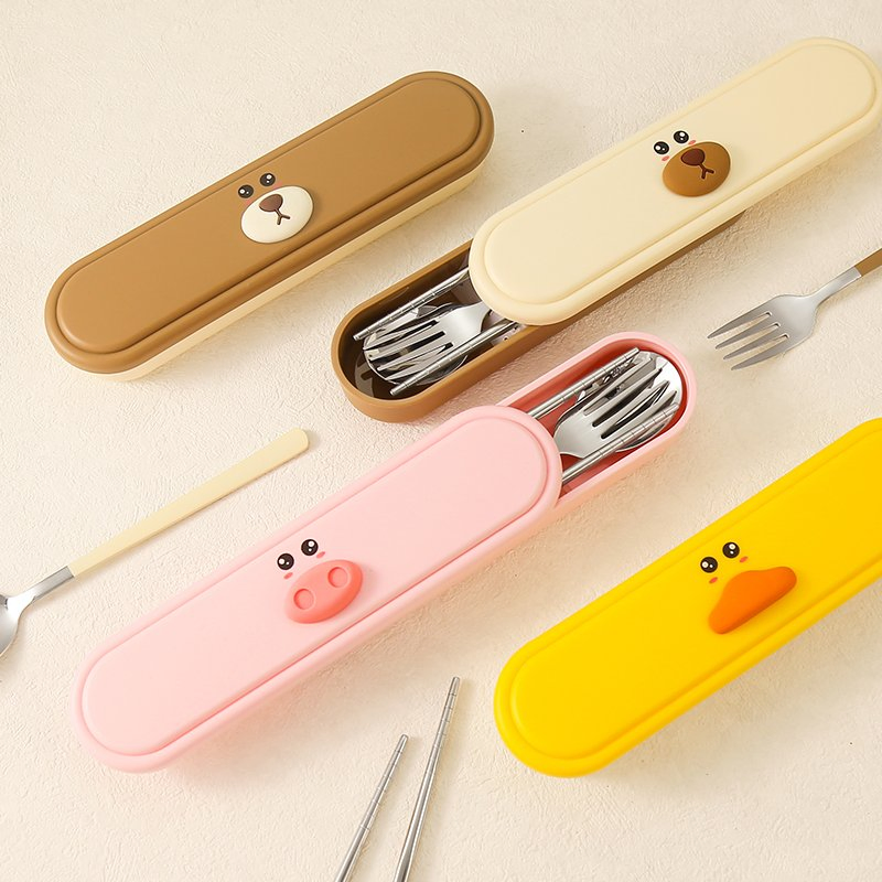 Stainless Steel 304 Portable Travel Camping Flatware Set Children Travel Utensils Chopsticks Fork Spoon Cutlery Set with Case