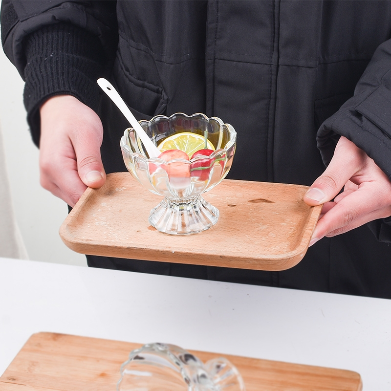 High Quality Restaurant Bar Clear Dessert Glasses Pressed Ice Cream Glass Tumbler Flower Shaped Glass Bowl with Footed