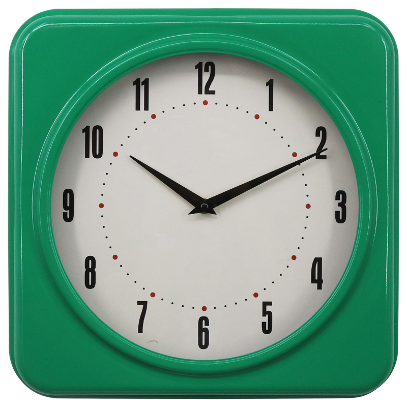 Different Colors Metal Table Clock in Square Shape with Glass Cover, Iron Table Clock with Colorful Designs, Metal Colorful Desktop Clock