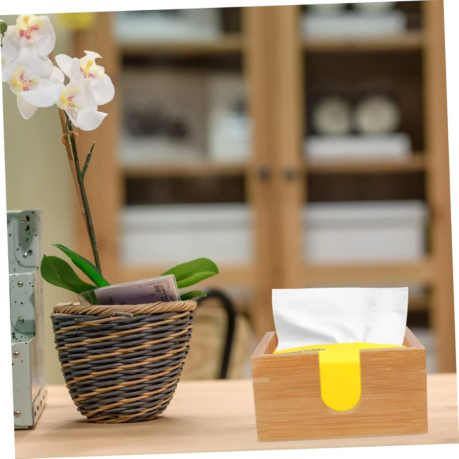 Bamboo Household Living Room Kitchen Desktop Tissue Napkins Storage Box