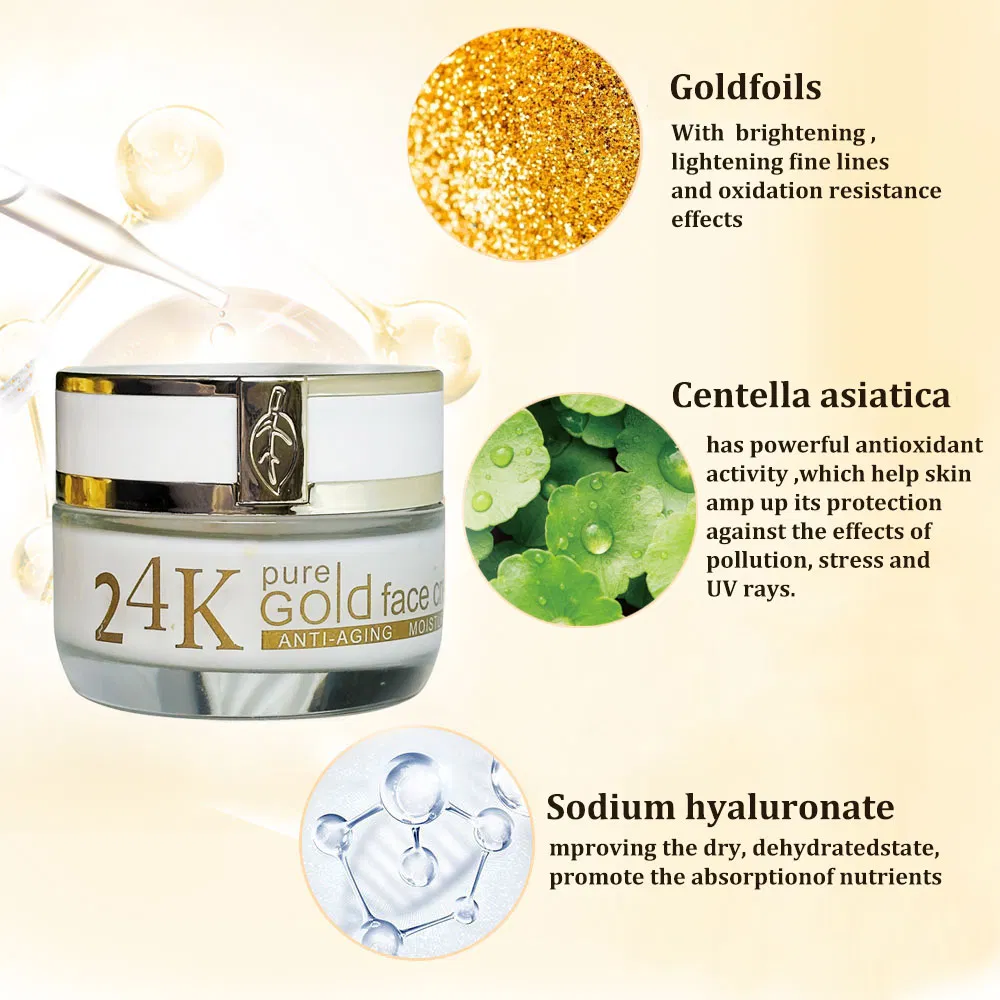 Private Label 24K Gold Face Cream Serum Hyaluronic Acid Collagen Face Cream & Serum Skincare Set Anti-Aging Anti-Wrinkle