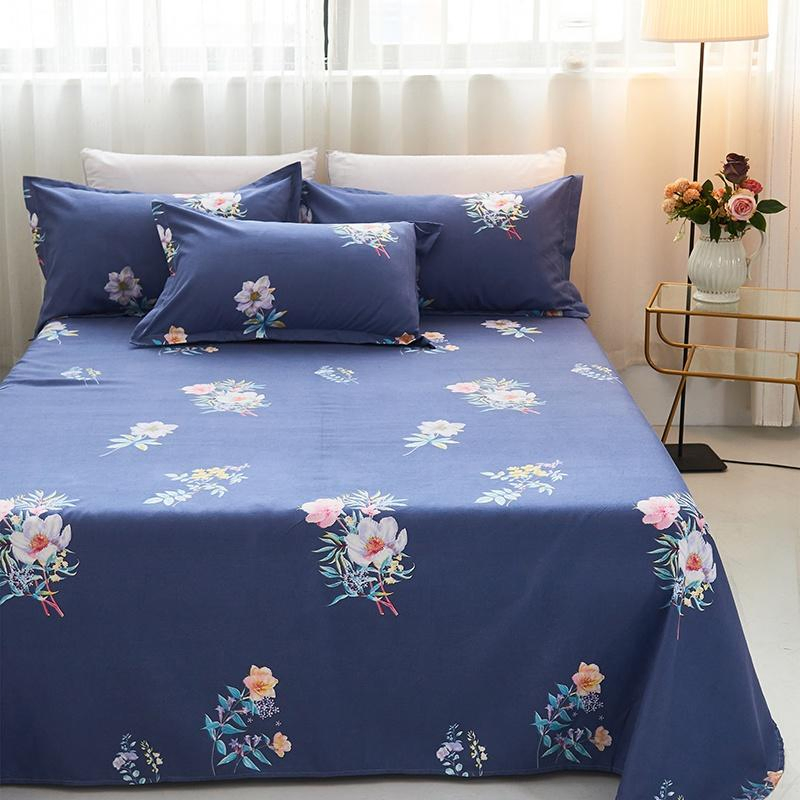 130GSM Soft Brushed Microfiber Duvet Cover Set, Flower Print Pattern Quilt Cover, White/Blue 3-Piece Set