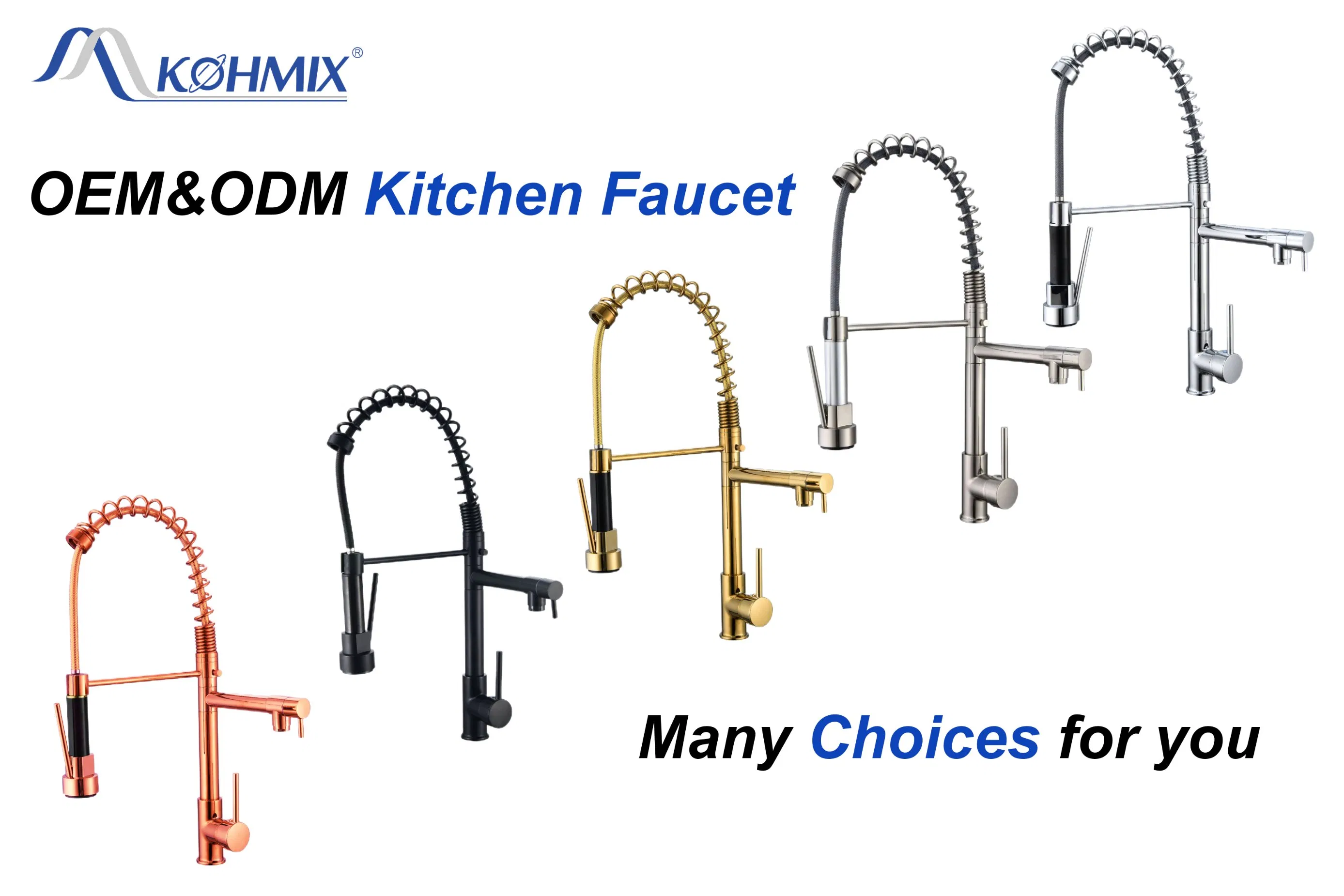 Kohmix SUS304 Chrome Silver Kitchen Sink Faucet 360 Flexible Pull out Spray Kitchen Faucet