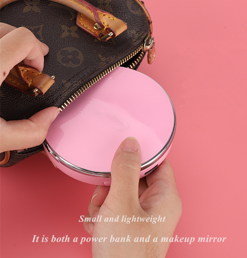 Female Gift Makeup Mirror Power Bank 5000 mAh Fill Light Round Mirror Power Bank