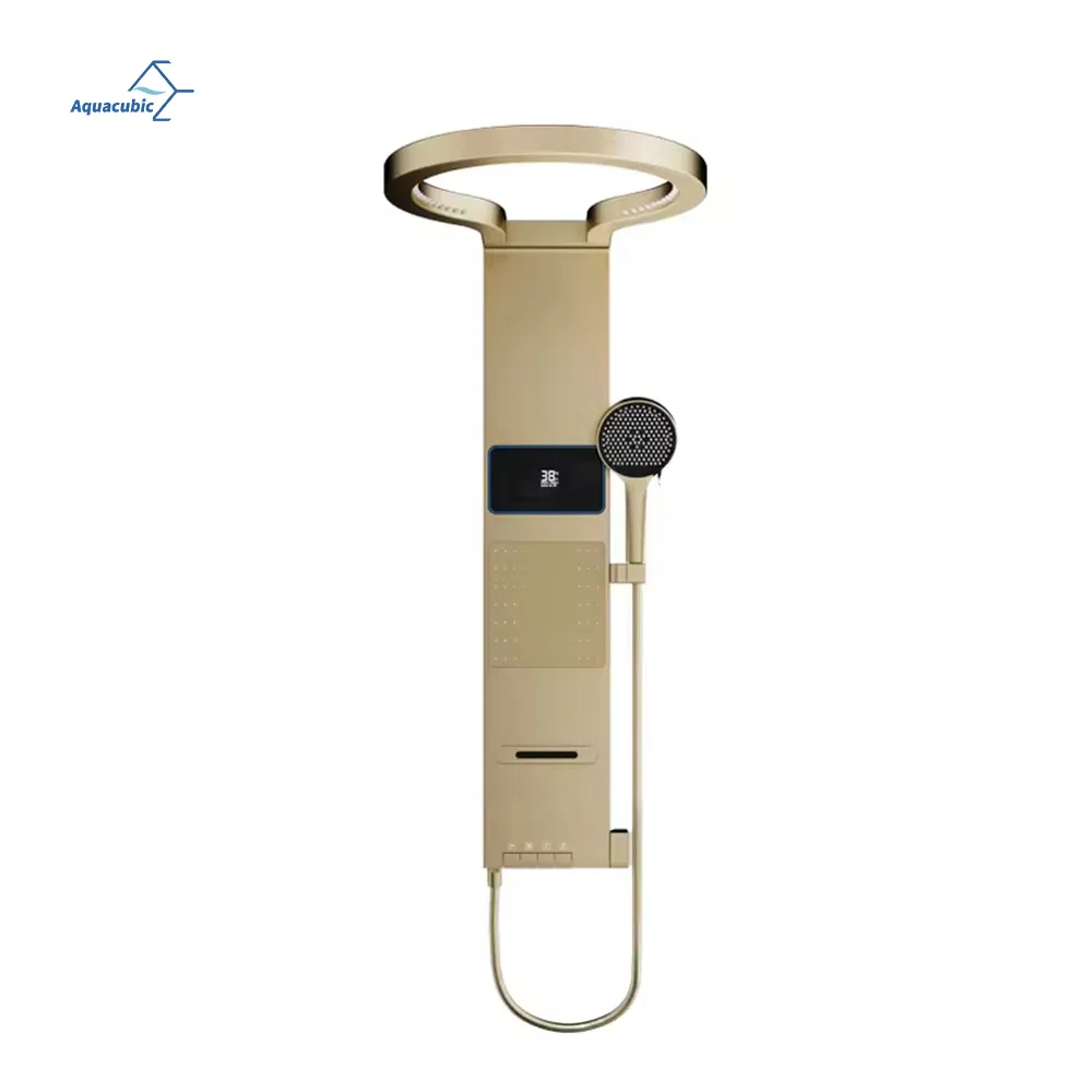 Premium Brushed Gold Smart Shower Panel System Manufacturer- Aluminum Waterfall SPA Column Towers