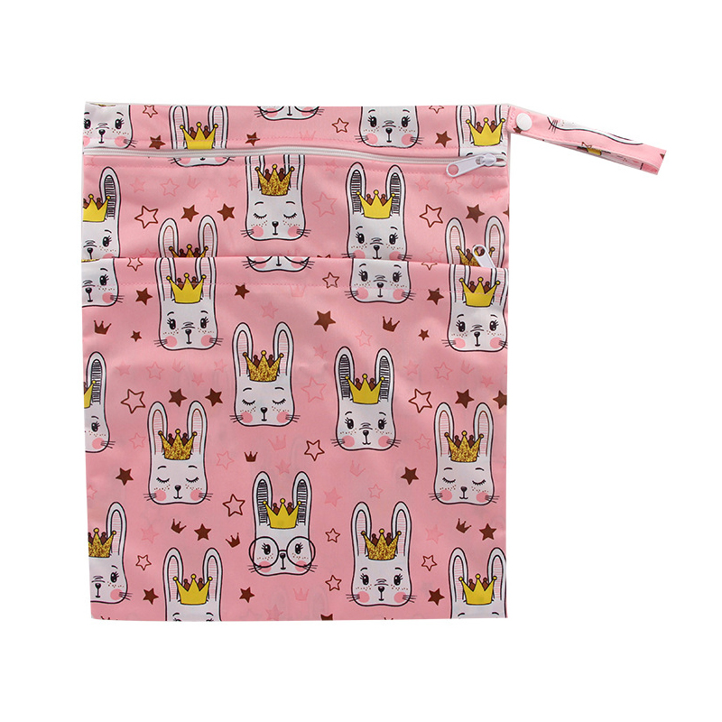 Diaper Bags in Stock, Double-Zipper Printed Waterproof Baby Diaper Bags, Dry and Wet Baby Diaper Bags